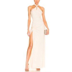 Ronny Kobo Selina Halter Gown Ivory Cream Maxi Dress Cutout Satin
